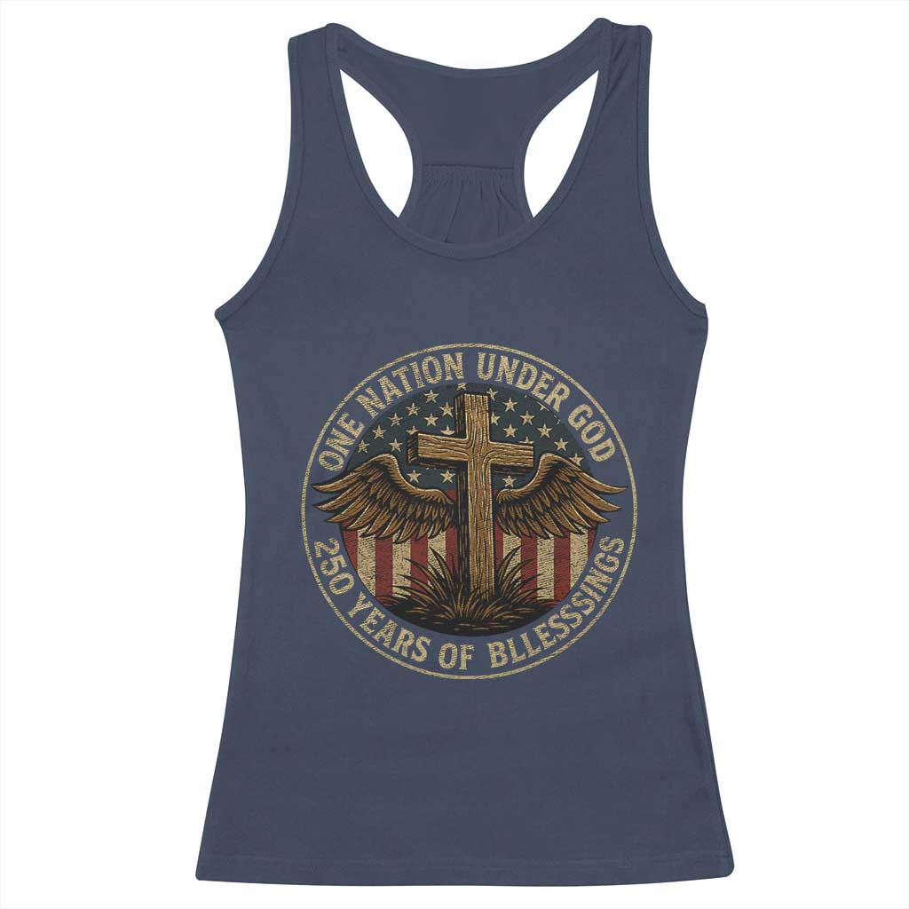 Blessings America 250 Years Racerback Tank Top One Nation Under God USA 250th Anniversary Patriotic Cross - Wonder Print Shop
