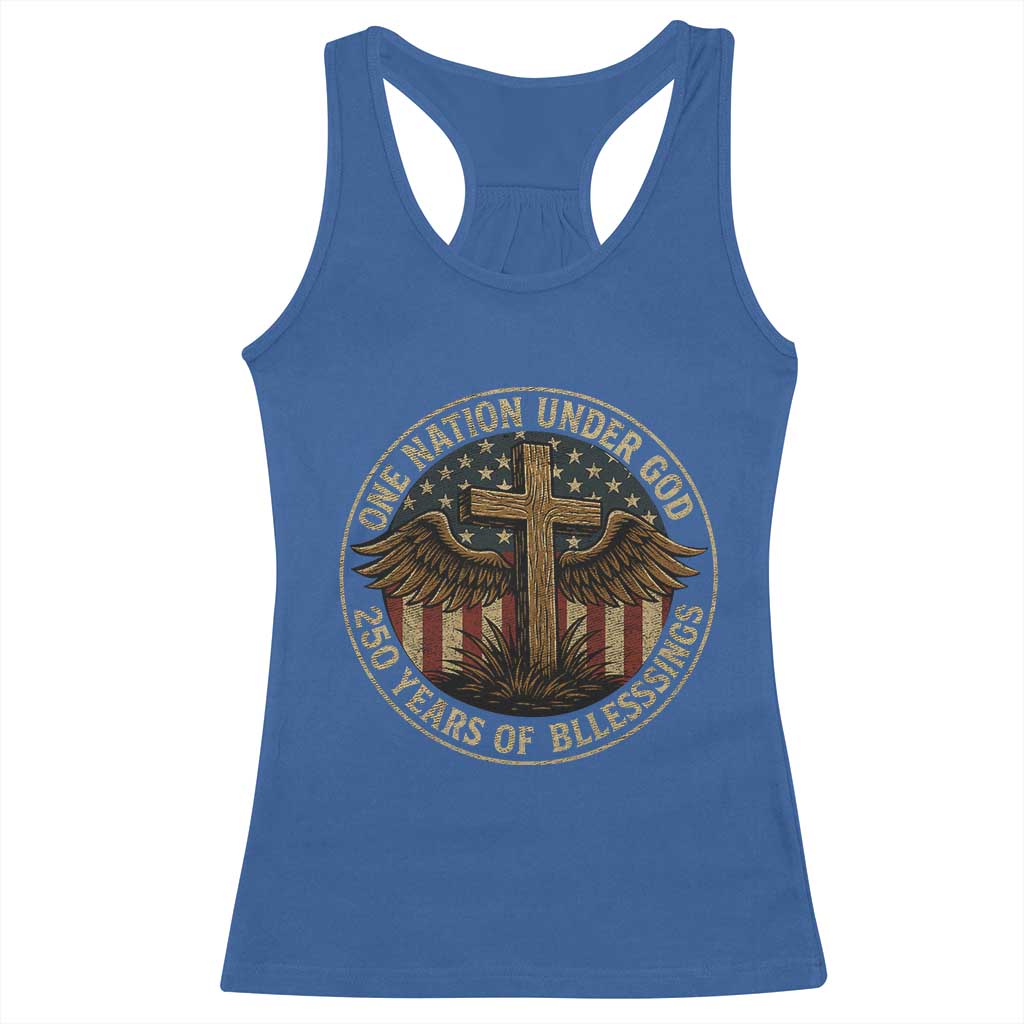 Blessings America 250 Years Racerback Tank Top One Nation Under God USA 250th Anniversary Patriotic Cross - Wonder Print Shop