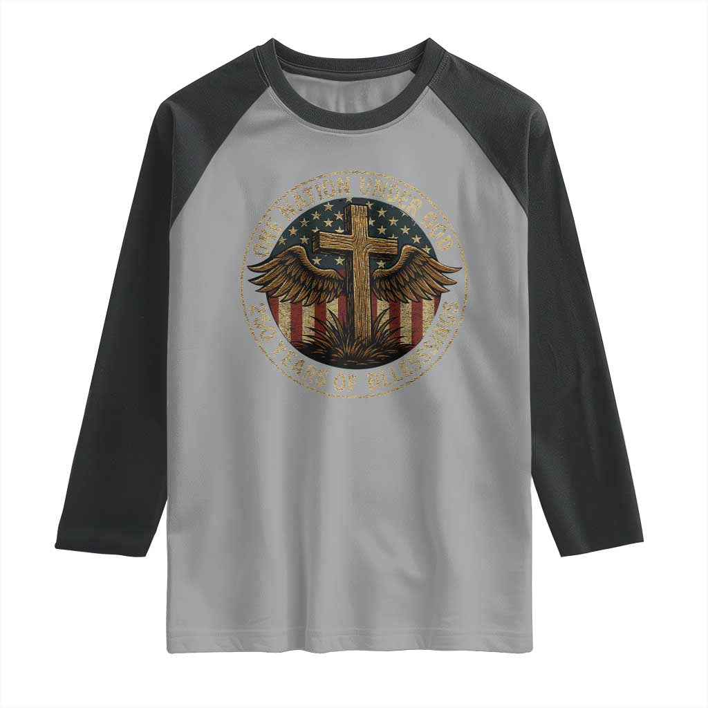 Blessings America 250 Years Raglan Shirt One Nation Under God USA 250th Anniversary Patriotic Cross - Wonder Print Shop