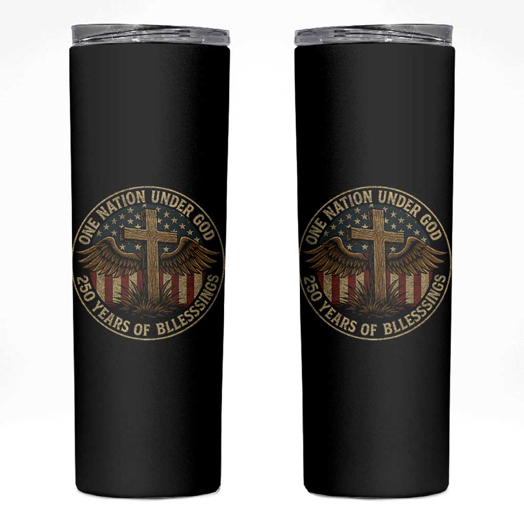 Blessings America 250 Years Skinny Tumbler One Nation Under God USA 250th Anniversary Patriotic Cross - Wonder Print Shop