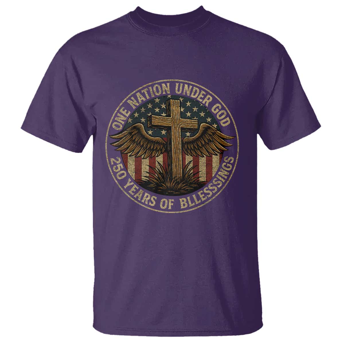 Blessings America 250 Years T Shirt One Nation Under God USA 250th Anniversary Patriotic Cross - Wonder Print Shop