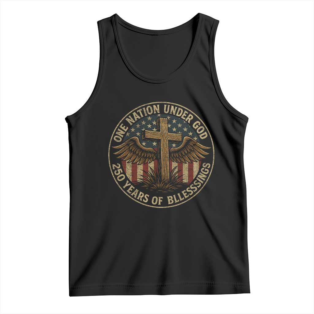 Blessings America 250 Years Tank Top One Nation Under God USA 250th Anniversary Patriotic Cross - Wonder Print Shop