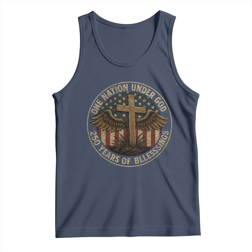 Blessings America 250 Years Tank Top One Nation Under God USA 250th Anniversary Patriotic Cross - Wonder Print Shop