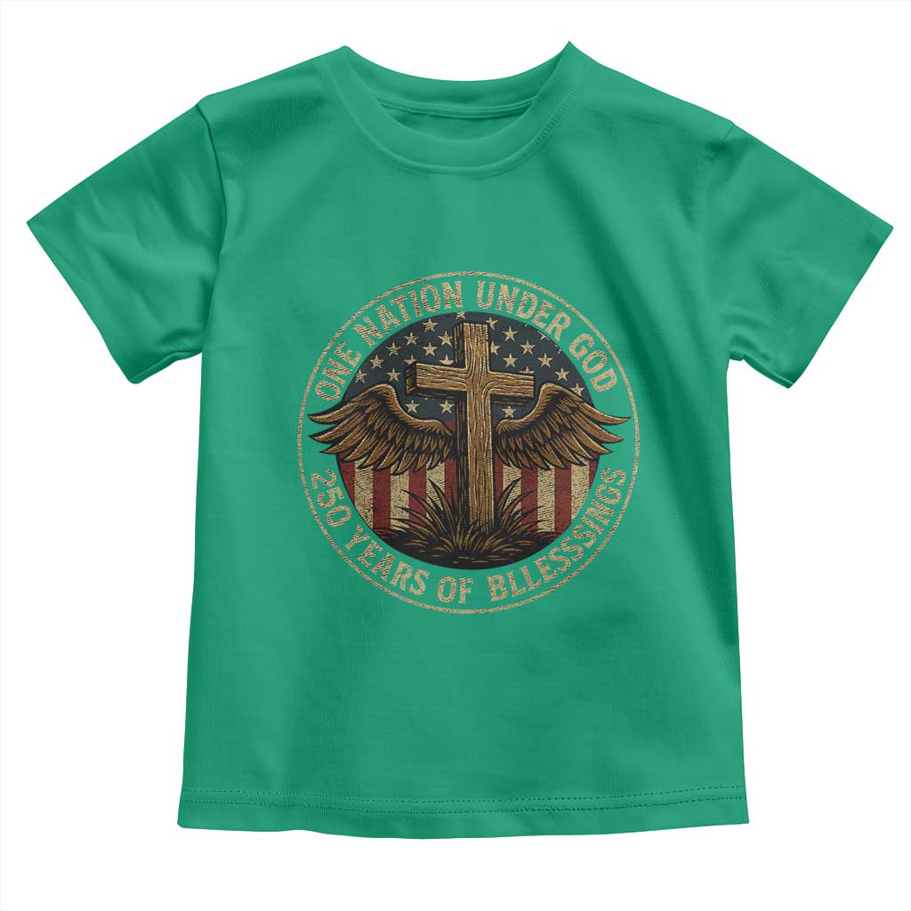 Blessings America 250 Years Toddler T Shirt One Nation Under God USA 250th Anniversary Patriotic Cross - Wonder Print Shop