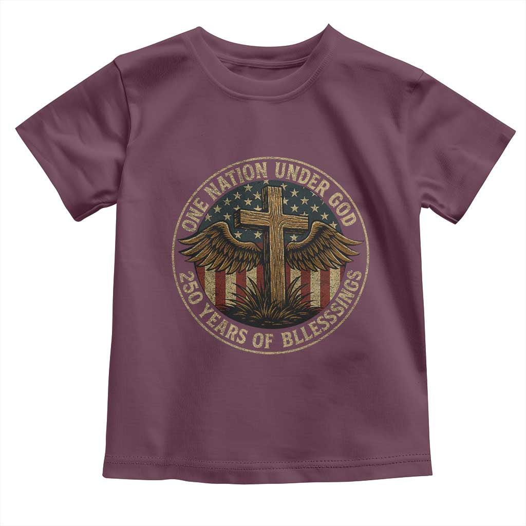 Blessings America 250 Years Toddler T Shirt One Nation Under God USA 250th Anniversary Patriotic Cross - Wonder Print Shop