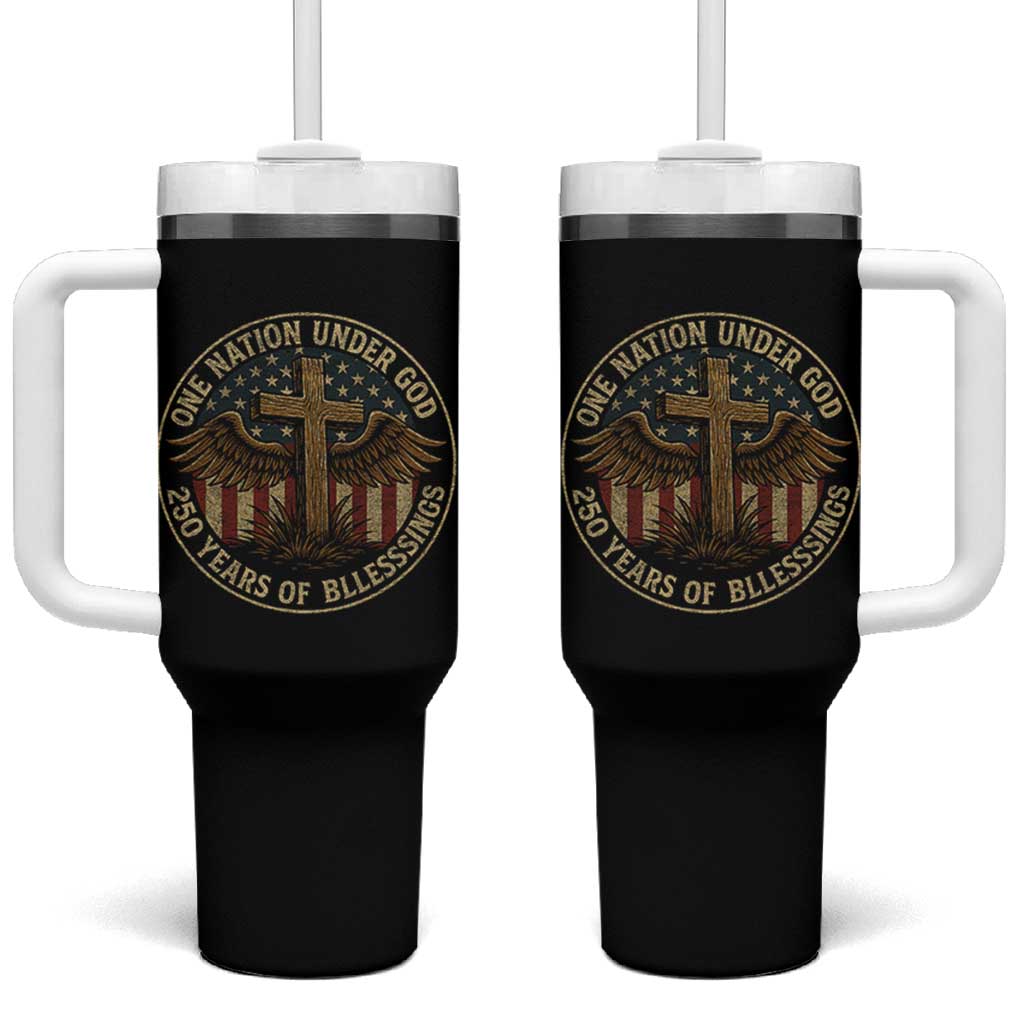 Blessings America 250 Years Tumbler With Handle One Nation Under God USA 250th Anniversary Patriotic Cross - Wonder Print Shop