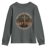 Blessings America 250 Years Youth Sweatshirt One Nation Under God USA 250th Anniversary Patriotic Cross - Wonder Print Shop