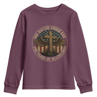 Blessings America 250 Years Youth Sweatshirt One Nation Under God USA 250th Anniversary Patriotic Cross - Wonder Print Shop