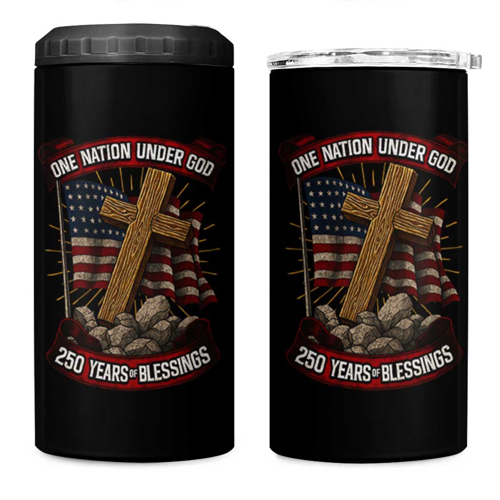 Blessings America 4 in 1 Can Cooler Tumbler One Nation Under God USA 250th Anniversary Patriotic Christian - Wonder Print Shop
