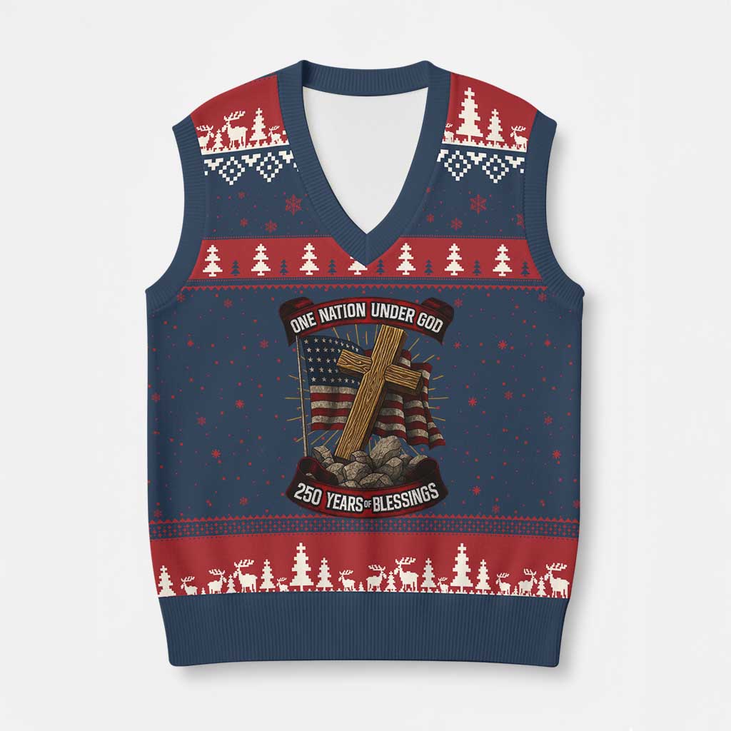 Blessings America V-Neck Knit Sweater Vest One Nation Under God USA 250th Anniversary Patriotic Christian - Wonder Print Shop