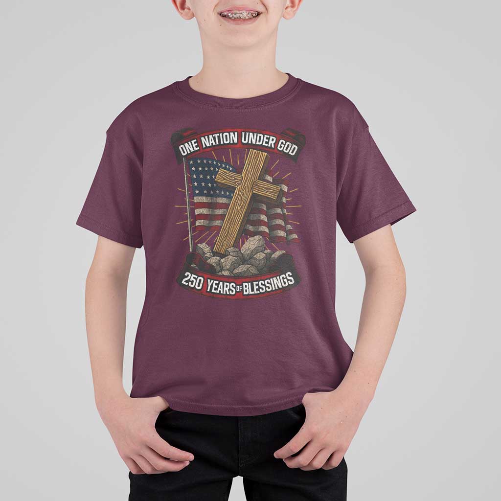 Blessings America T Shirt For Kid One Nation Under God USA 250th Anniversary Patriotic Christian - Wonder Print Shop