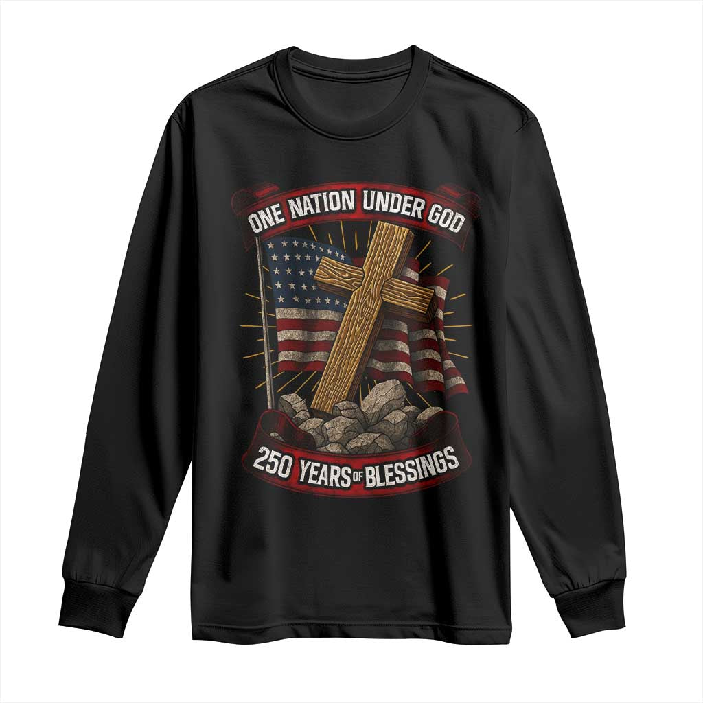 Blessings America Long Sleeve Shirt One Nation Under God USA 250th Anniversary Patriotic Christian - Wonder Print Shop