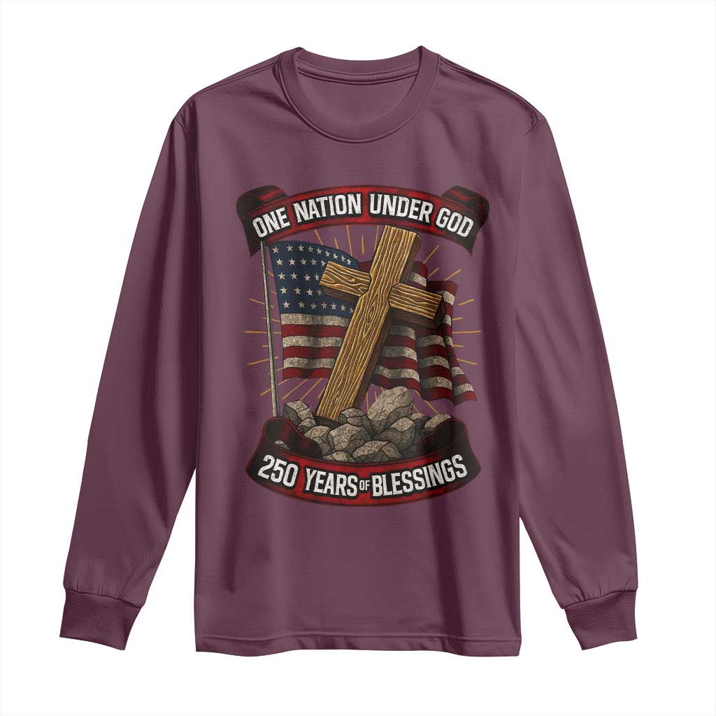 Blessings America Long Sleeve Shirt One Nation Under God USA 250th Anniversary Patriotic Christian - Wonder Print Shop