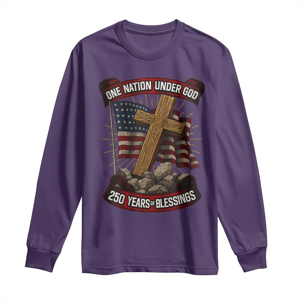 Blessings America Long Sleeve Shirt One Nation Under God USA 250th Anniversary Patriotic Christian - Wonder Print Shop