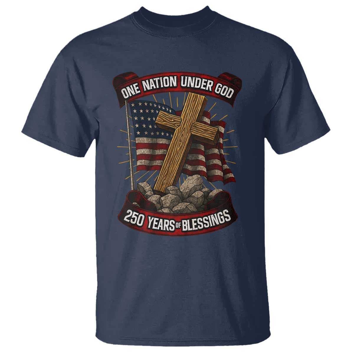 Blessings America T Shirt One Nation Under God USA 250th Anniversary Patriotic Christian - Wonder Print Shop