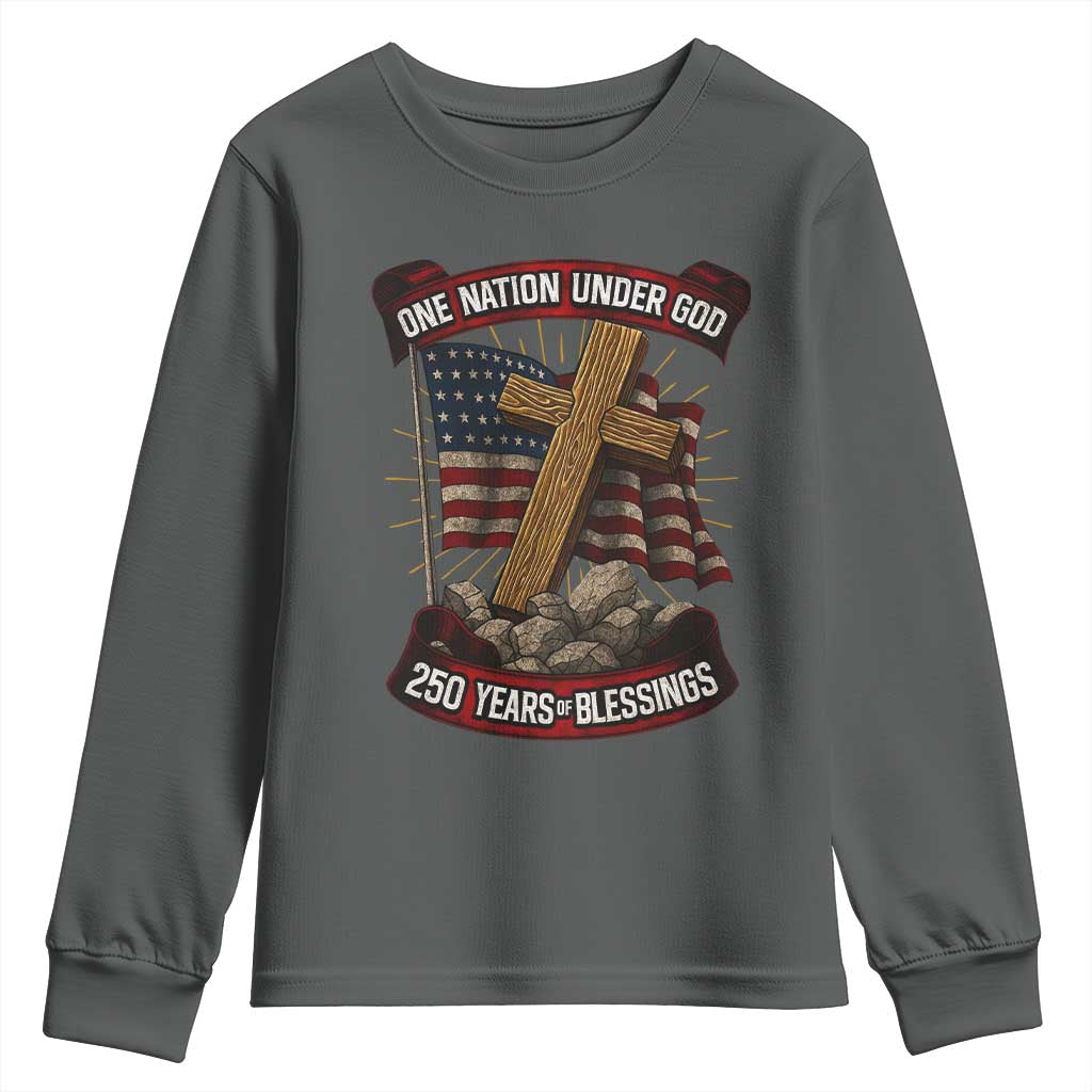 Blessings America Youth Sweatshirt One Nation Under God USA 250th Anniversary Patriotic Christian - Wonder Print Shop