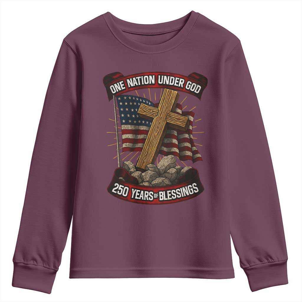 Blessings America Youth Sweatshirt One Nation Under God USA 250th Anniversary Patriotic Christian - Wonder Print Shop