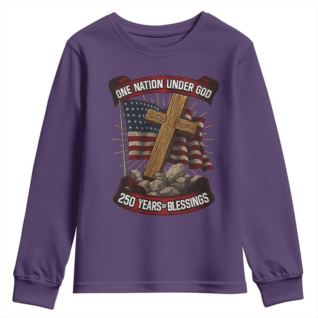 Blessings America Youth Sweatshirt One Nation Under God USA 250th Anniversary Patriotic Christian - Wonder Print Shop