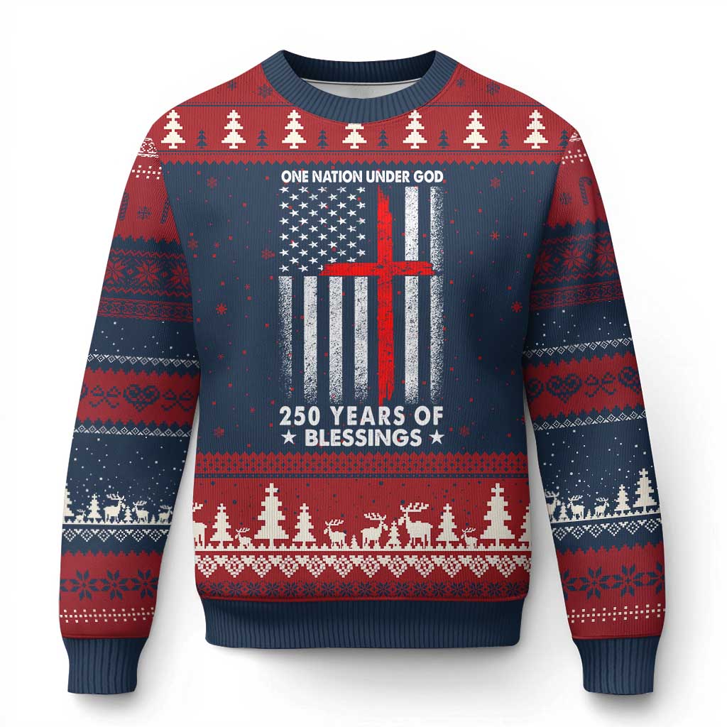 One Nation Under God Ugly Christmas Sweater USA 250th Anniversary Patriotic Christian One Nation Under God - Wonder Print Shop