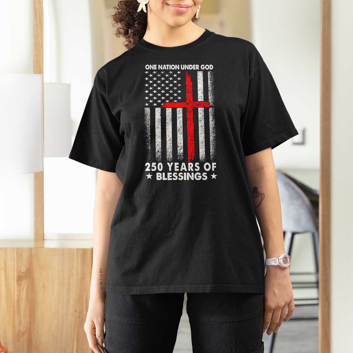 One Nation Under God T Shirt For Women USA 250th Anniversary Patriotic Christian One Nation Under God - Wonder Print Shop