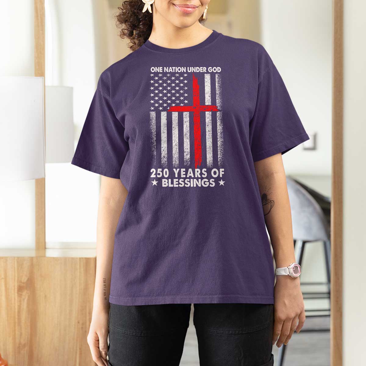 One Nation Under God T Shirt For Women USA 250th Anniversary Patriotic Christian One Nation Under God - Wonder Print Shop