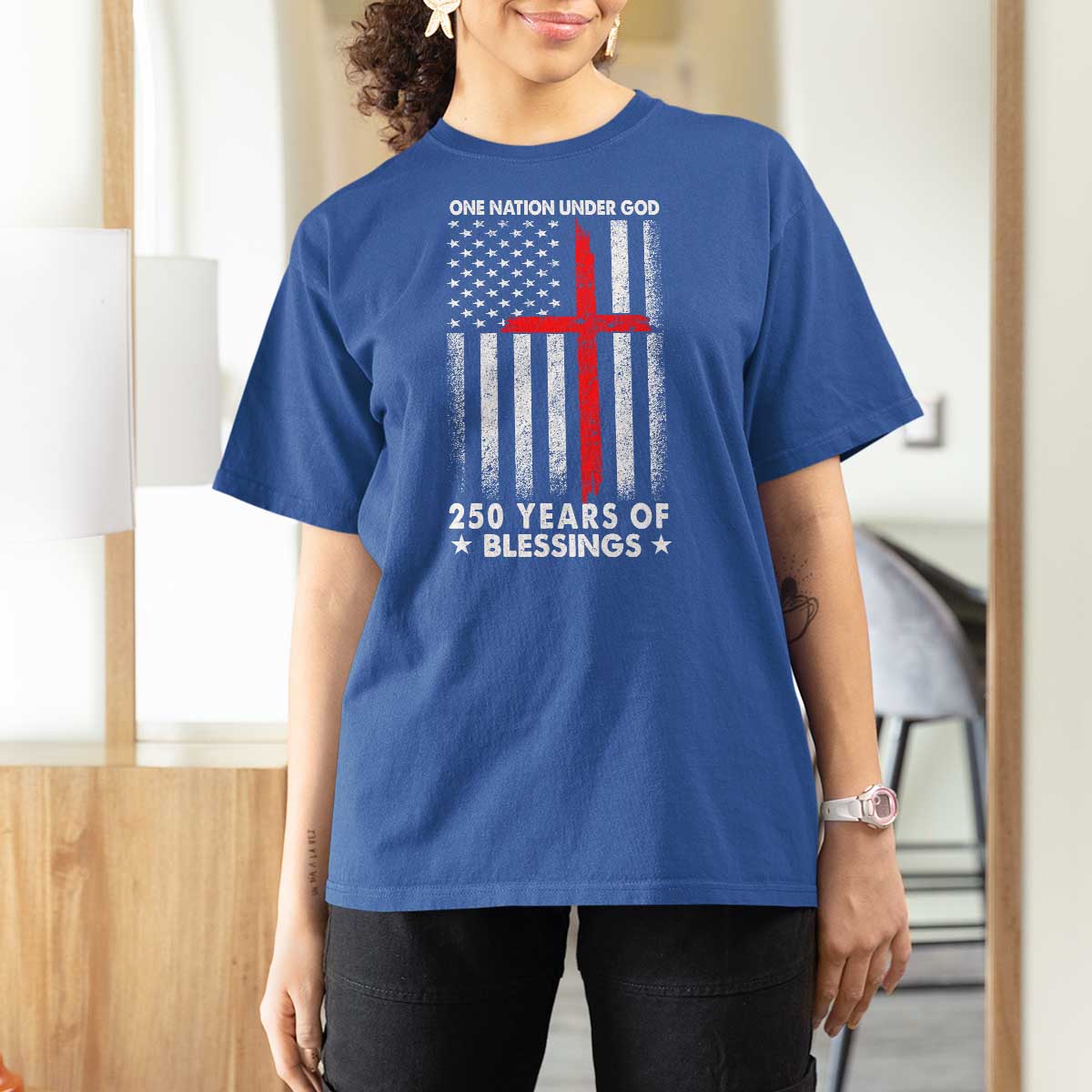 One Nation Under God T Shirt For Women USA 250th Anniversary Patriotic Christian One Nation Under God - Wonder Print Shop