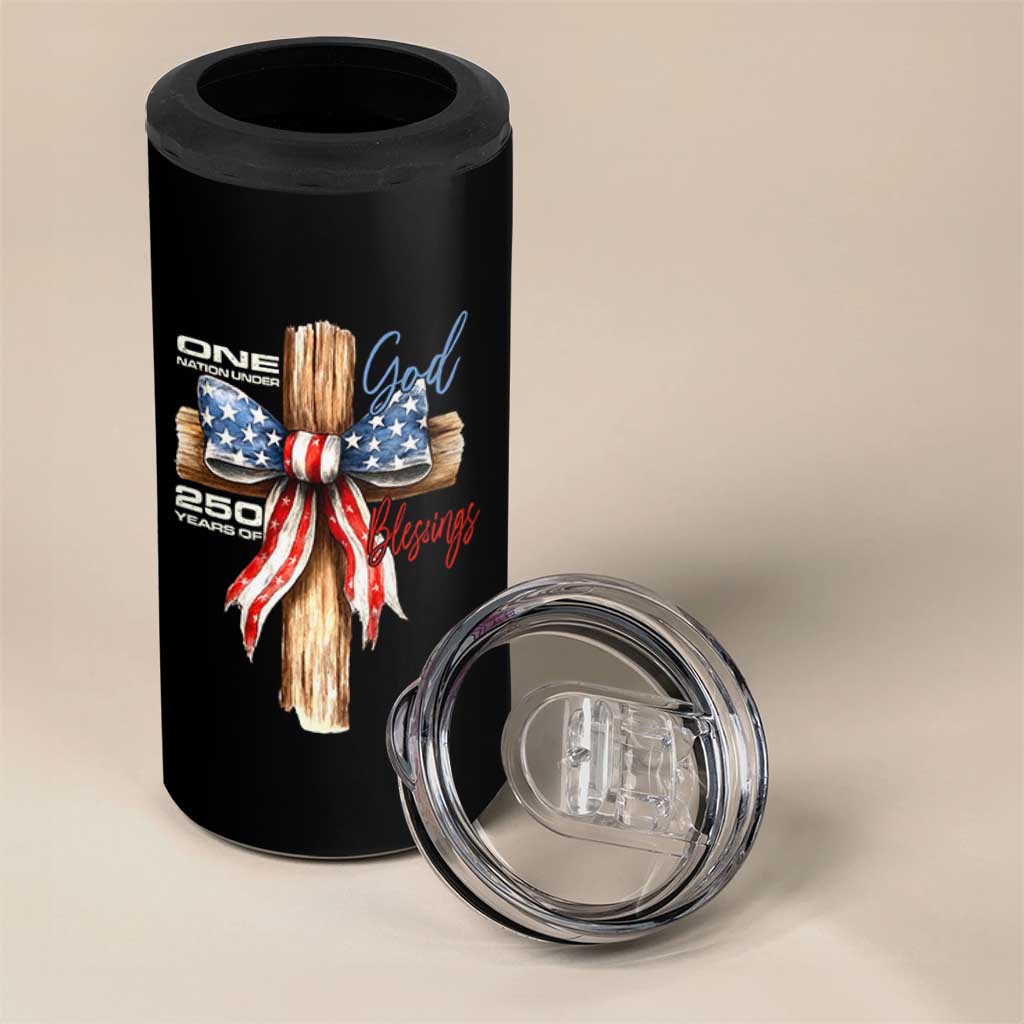 250 Years America 4 in 1 Can Cooler Tumbler Coquette Bow Cross American 4th Of July 250th Anniversary - Wonder Print Shop