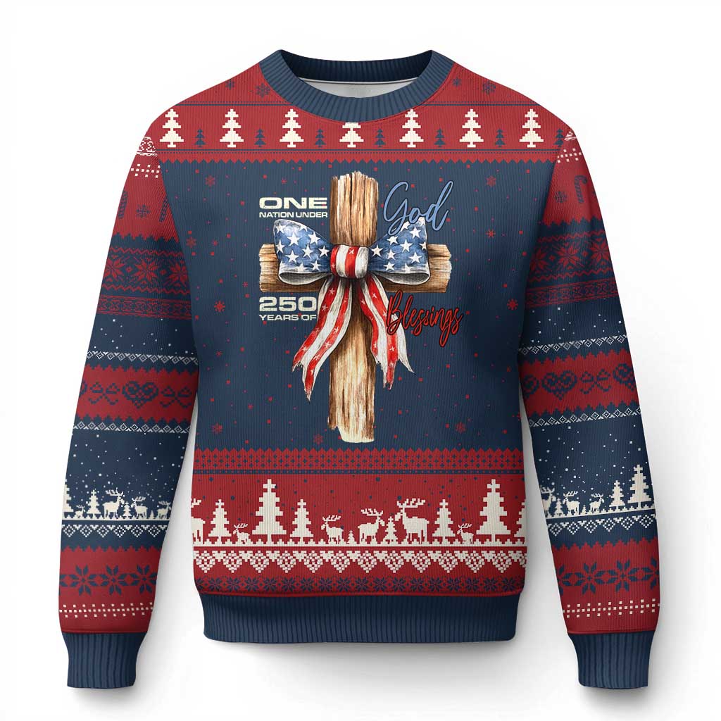 250 Years America Ugly Christmas Sweater Coquette Bow Cross American 4th Of July 250th Anniversary - Wonder Print Shop