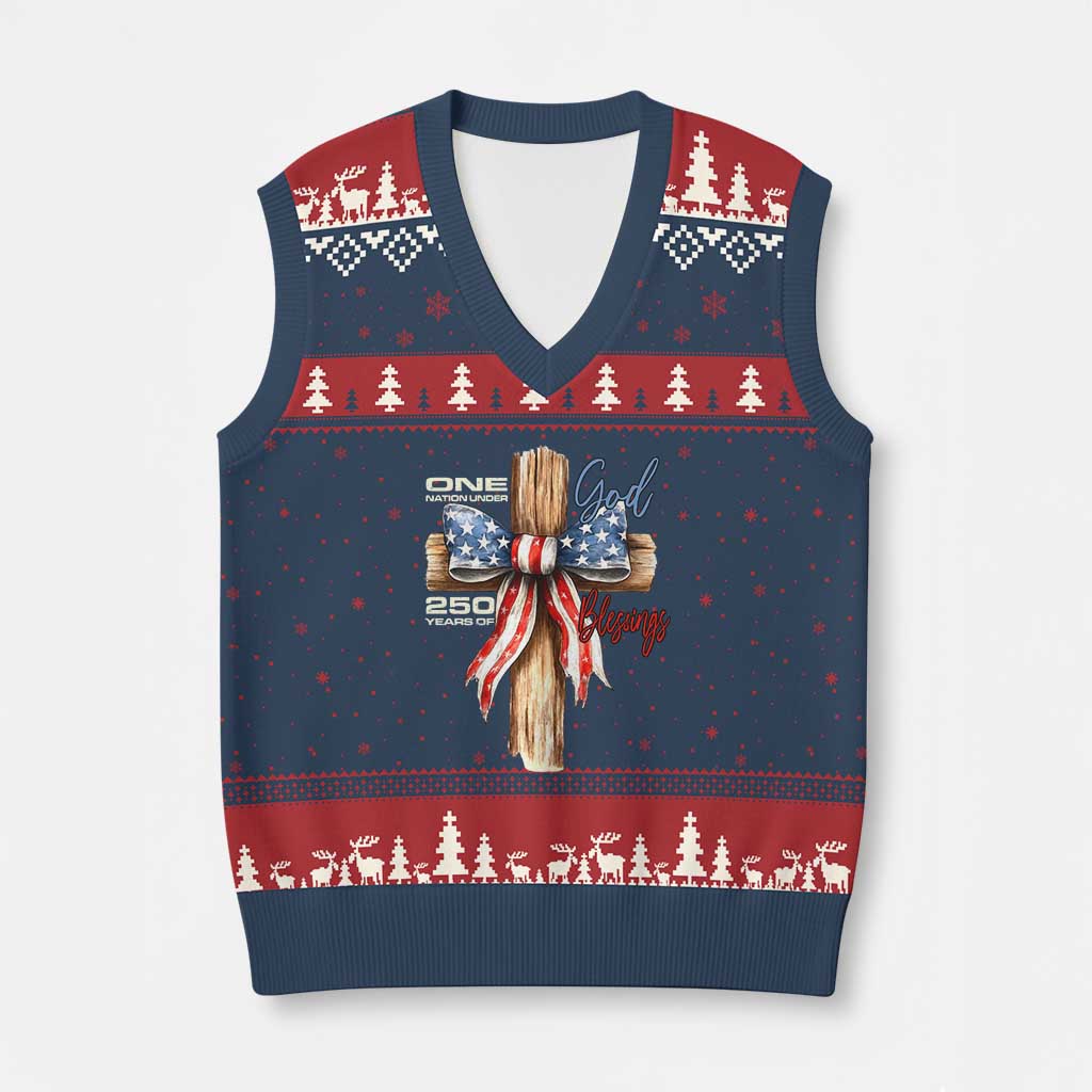 250 Years America V-Neck Knit Sweater Vest Coquette Bow Cross American 4th Of July 250th Anniversary - Wonder Print Shop