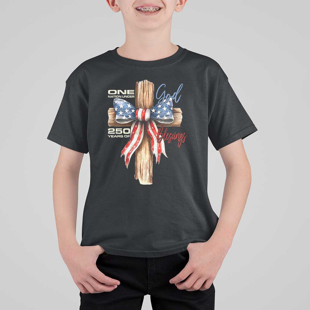 250 Years America T Shirt For Kid Coquette Bow Cross American 4th Of July 250th Anniversary - Wonder Print Shop