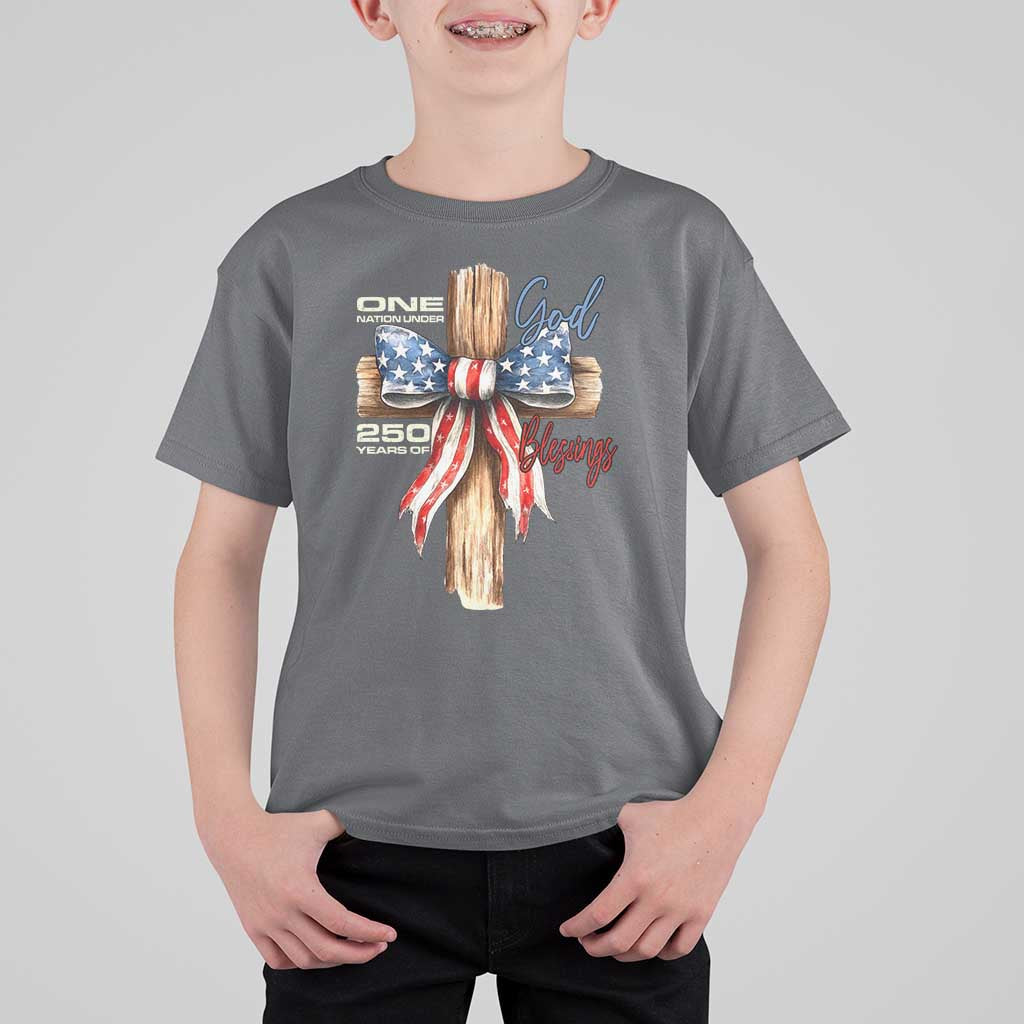 250 Years America T Shirt For Kid Coquette Bow Cross American 4th Of July 250th Anniversary - Wonder Print Shop