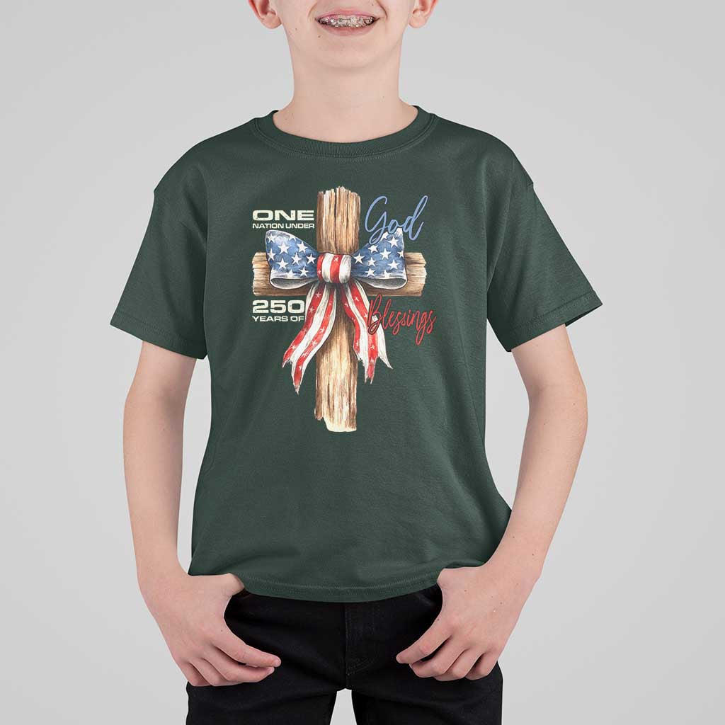 250 Years America T Shirt For Kid Coquette Bow Cross American 4th Of July 250th Anniversary - Wonder Print Shop
