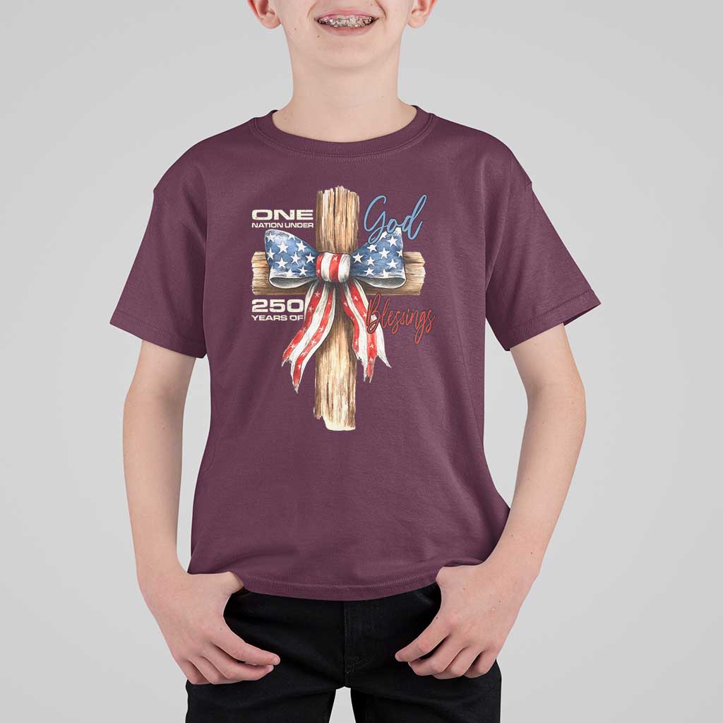 250 Years America T Shirt For Kid Coquette Bow Cross American 4th Of July 250th Anniversary - Wonder Print Shop