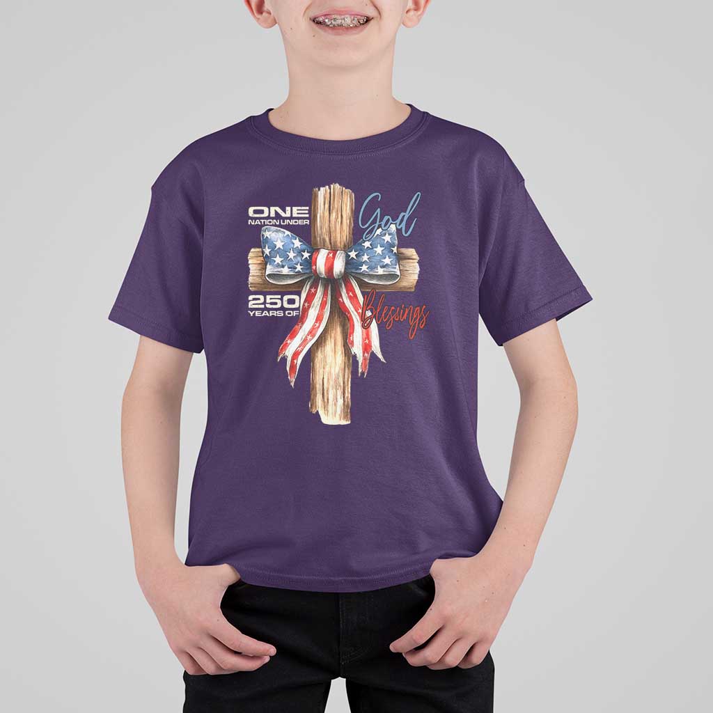 250 Years America T Shirt For Kid Coquette Bow Cross American 4th Of July 250th Anniversary - Wonder Print Shop