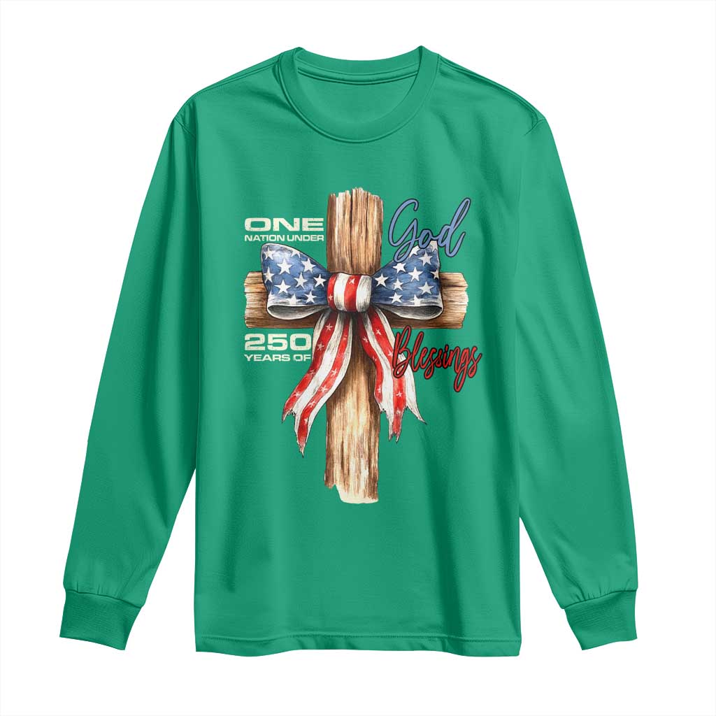 250 Years America Long Sleeve Shirt Coquette Bow Cross American 4th Of July 250th Anniversary - Wonder Print Shop