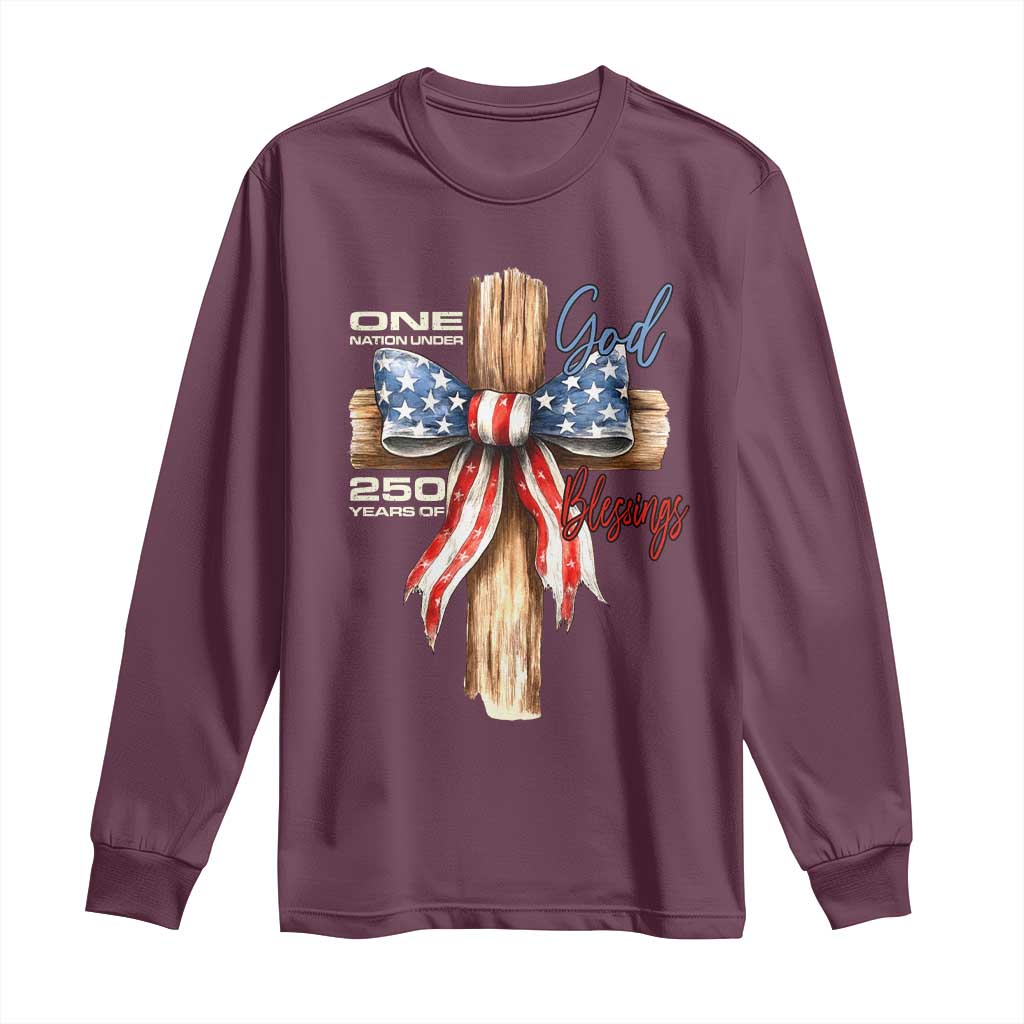 250 Years America Long Sleeve Shirt Coquette Bow Cross American 4th Of July 250th Anniversary - Wonder Print Shop