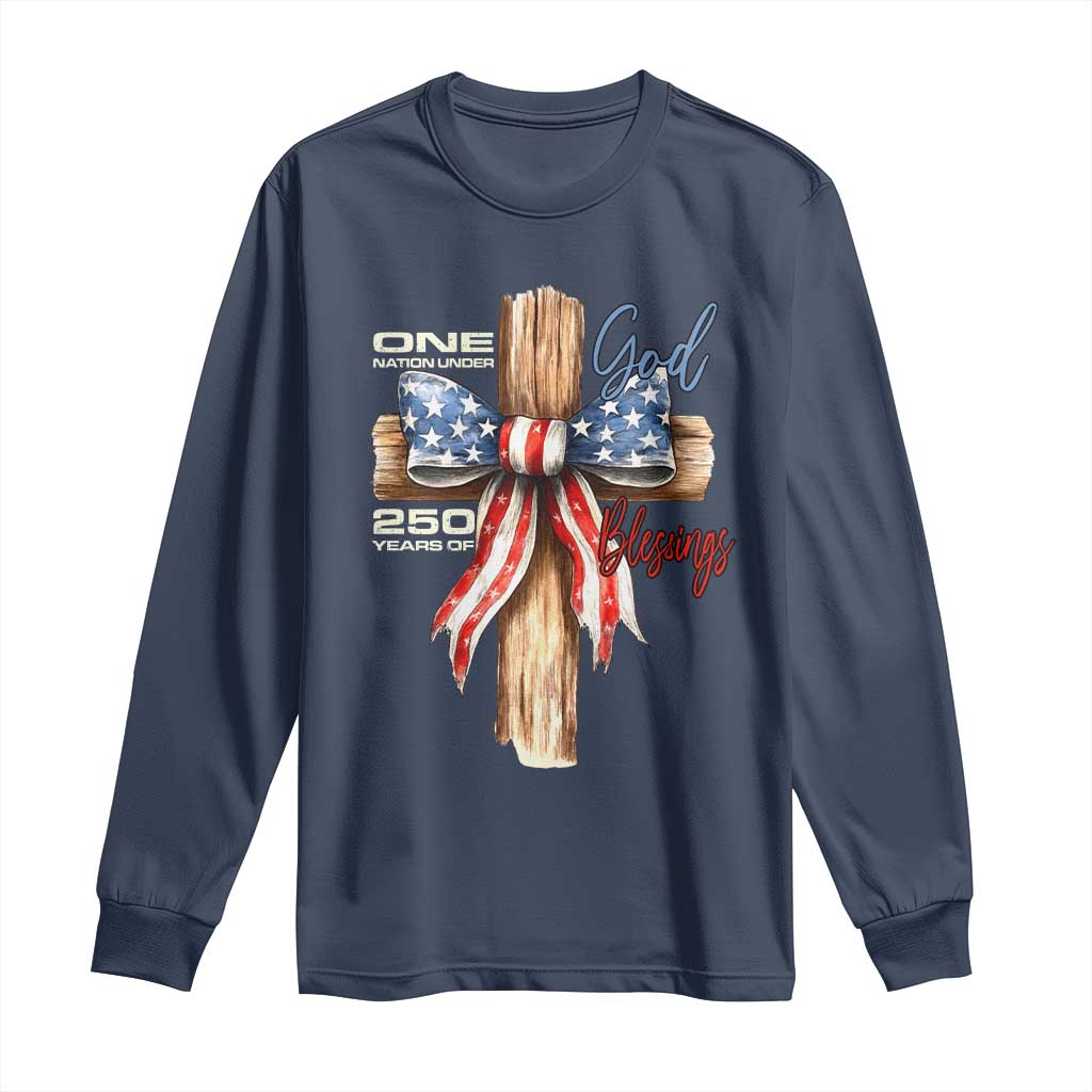 250 Years America Long Sleeve Shirt Coquette Bow Cross American 4th Of July 250th Anniversary - Wonder Print Shop