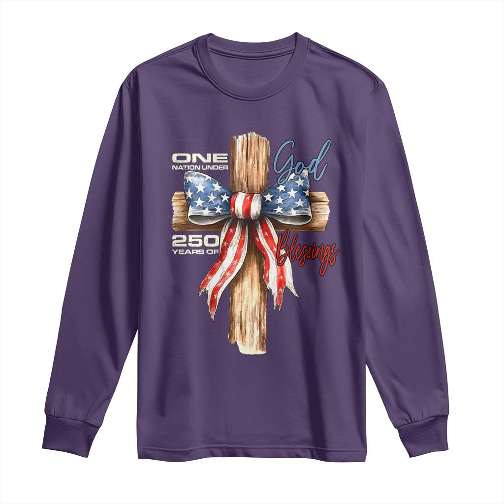 250 Years America Long Sleeve Shirt Coquette Bow Cross American 4th Of July 250th Anniversary - Wonder Print Shop
