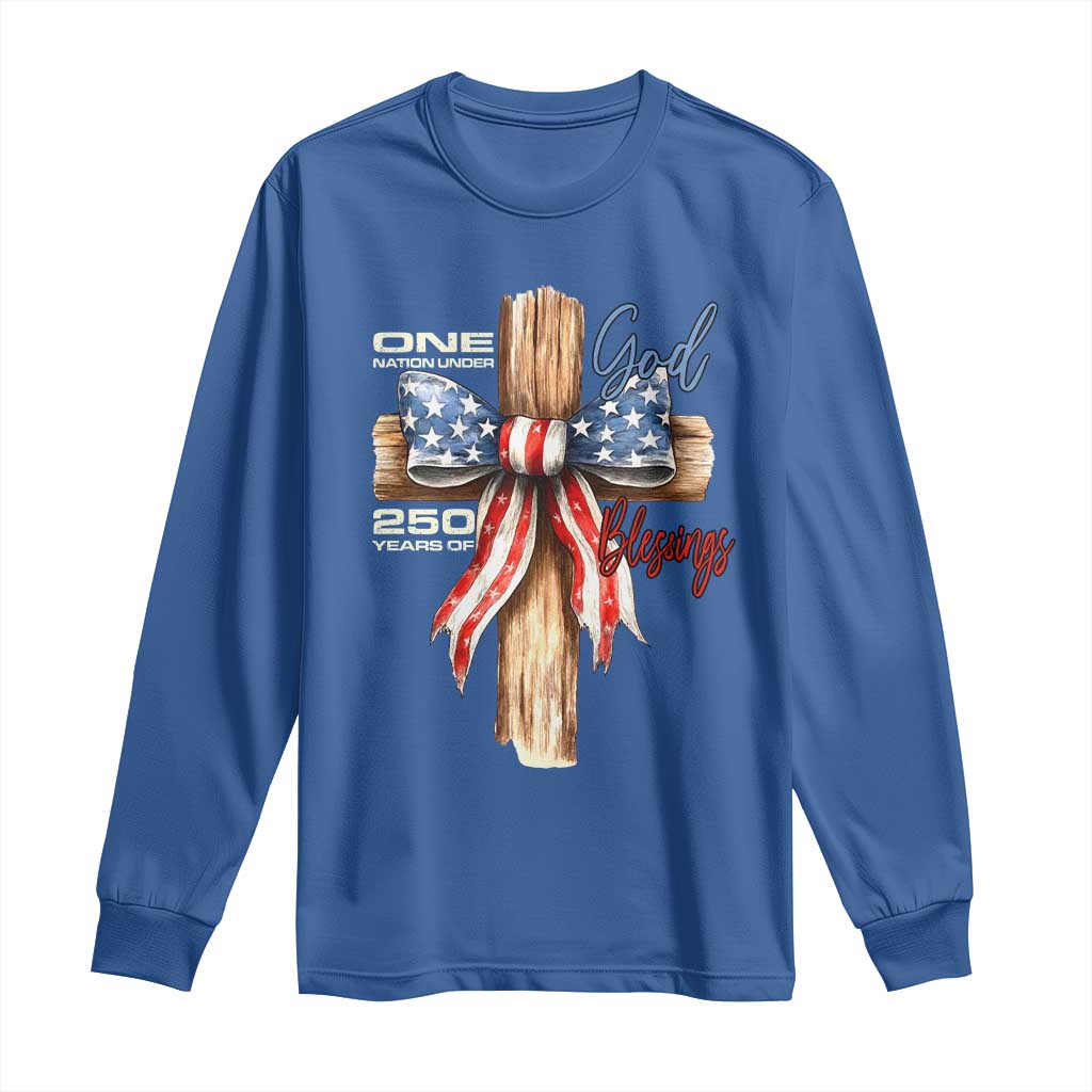 250 Years America Long Sleeve Shirt Coquette Bow Cross American 4th Of July 250th Anniversary - Wonder Print Shop