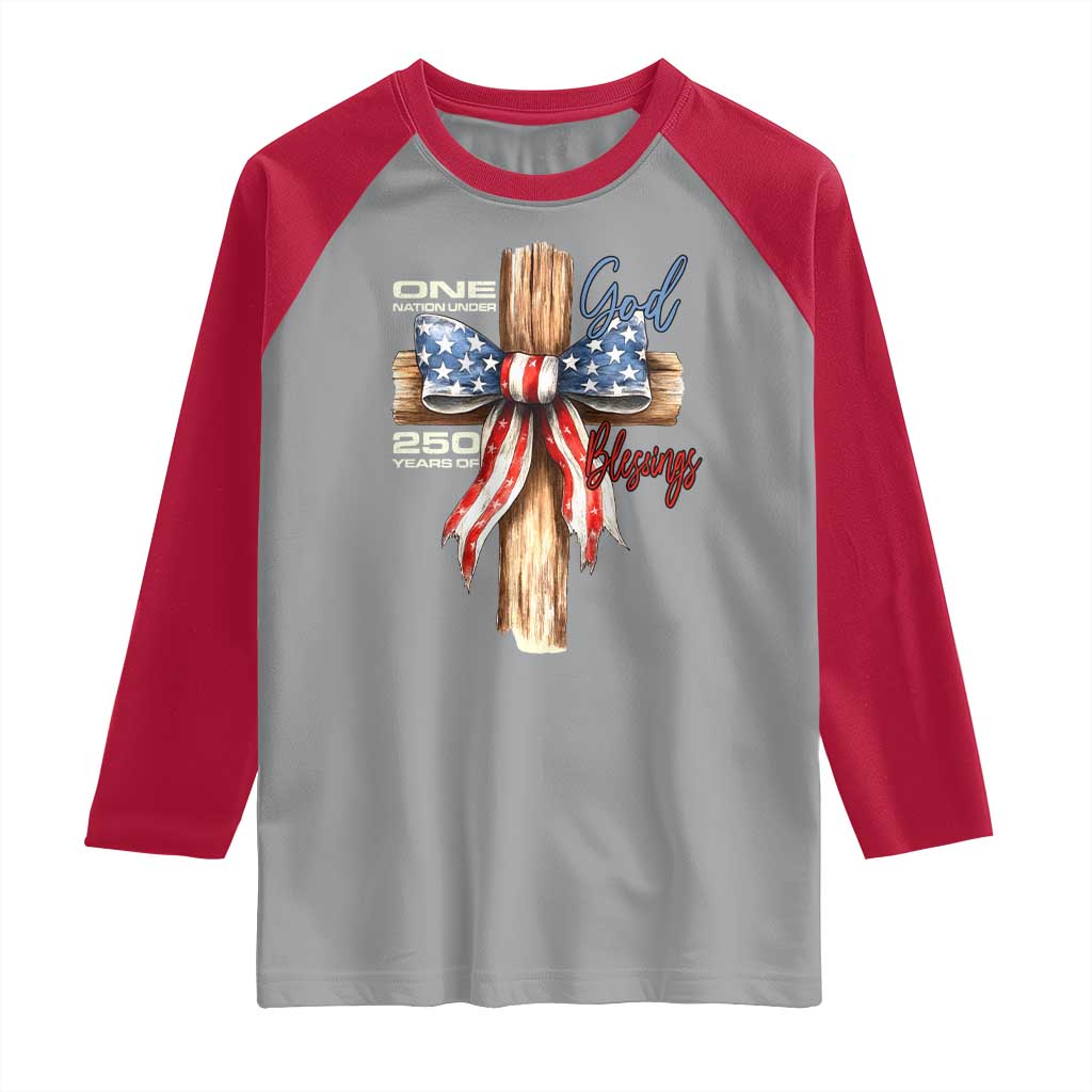 250 Years America Raglan Shirt Coquette Bow Cross American 4th Of July 250th Anniversary - Wonder Print Shop