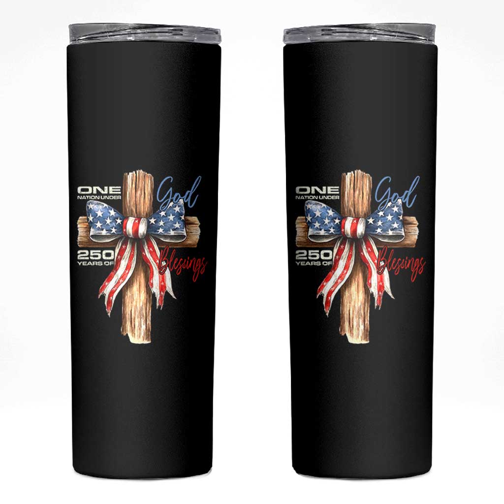 250 Years America Skinny Tumbler Coquette Bow Cross American 4th Of July 250th Anniversary - Wonder Print Shop
