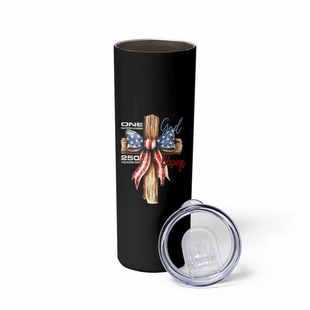 250 Years America Skinny Tumbler Coquette Bow Cross American 4th Of July 250th Anniversary - Wonder Print Shop