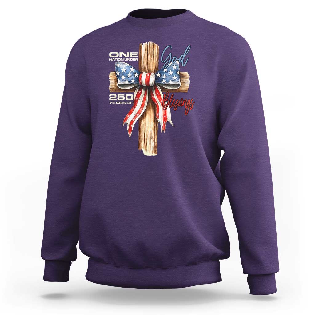 250 Years America Sweatshirt Coquette Bow Cross American 4th Of July 250th Anniversary - Wonder Print Shop