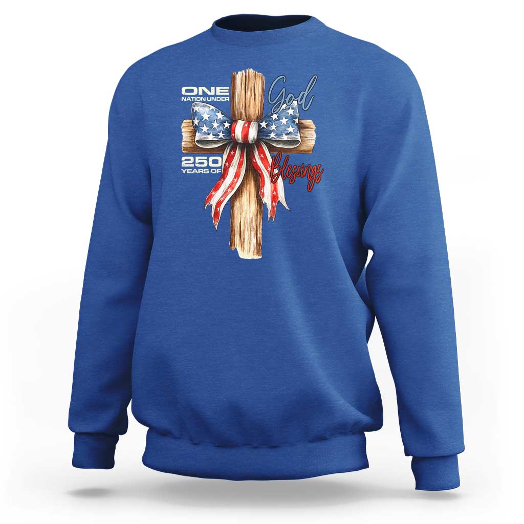 250 Years America Sweatshirt Coquette Bow Cross American 4th Of July 250th Anniversary - Wonder Print Shop