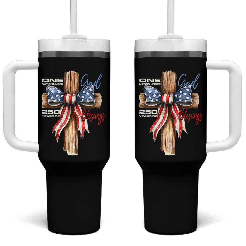 250 Years America Tumbler With Handle Coquette Bow Cross American 4th Of July 250th Anniversary - Wonder Print Shop