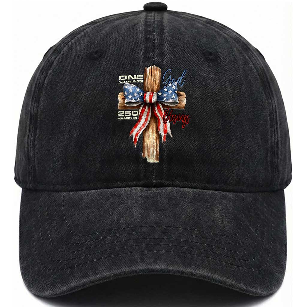 250 Years America Washed Cotton Baseball Cap Coquette Bow Cross American 4th Of July 250th Anniversary