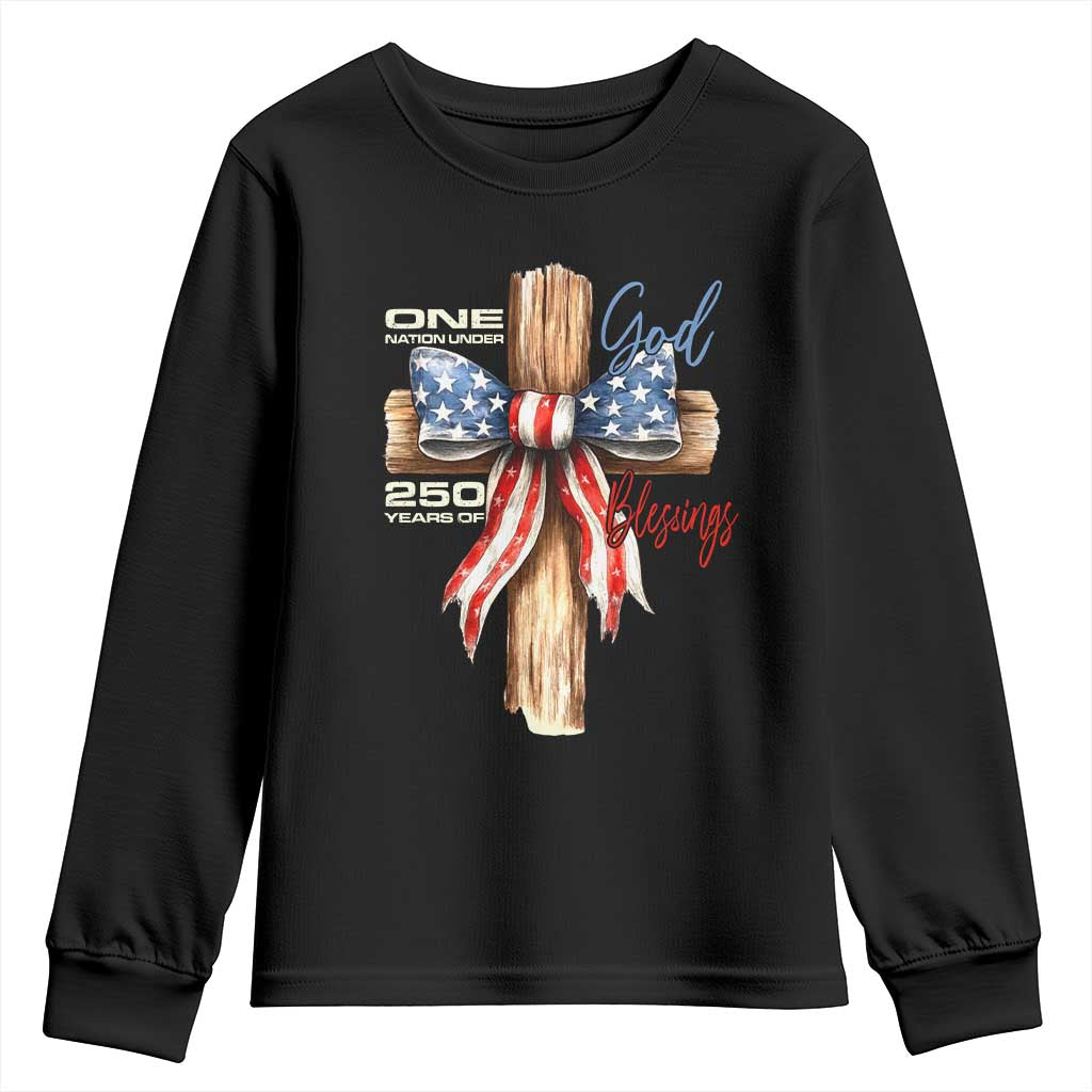 250 Years America Youth Sweatshirt Coquette Bow Cross American 4th Of July 250th Anniversary - Wonder Print Shop