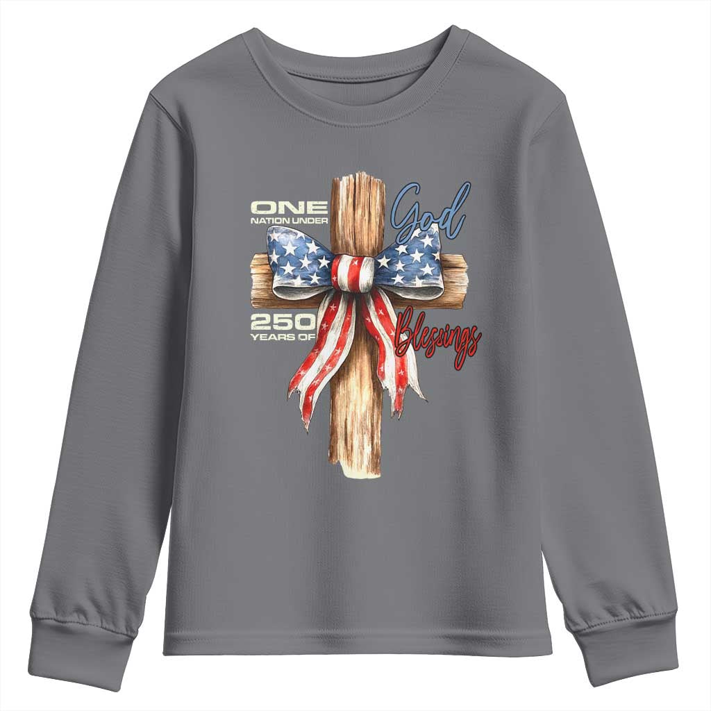250 Years America Youth Sweatshirt Coquette Bow Cross American 4th Of July 250th Anniversary - Wonder Print Shop