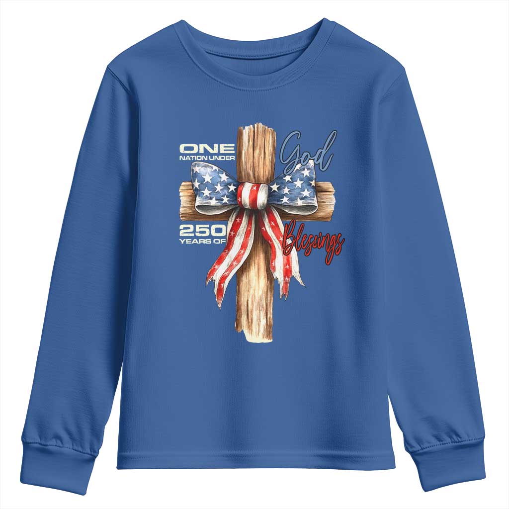 250 Years America Youth Sweatshirt Coquette Bow Cross American 4th Of July 250th Anniversary - Wonder Print Shop
