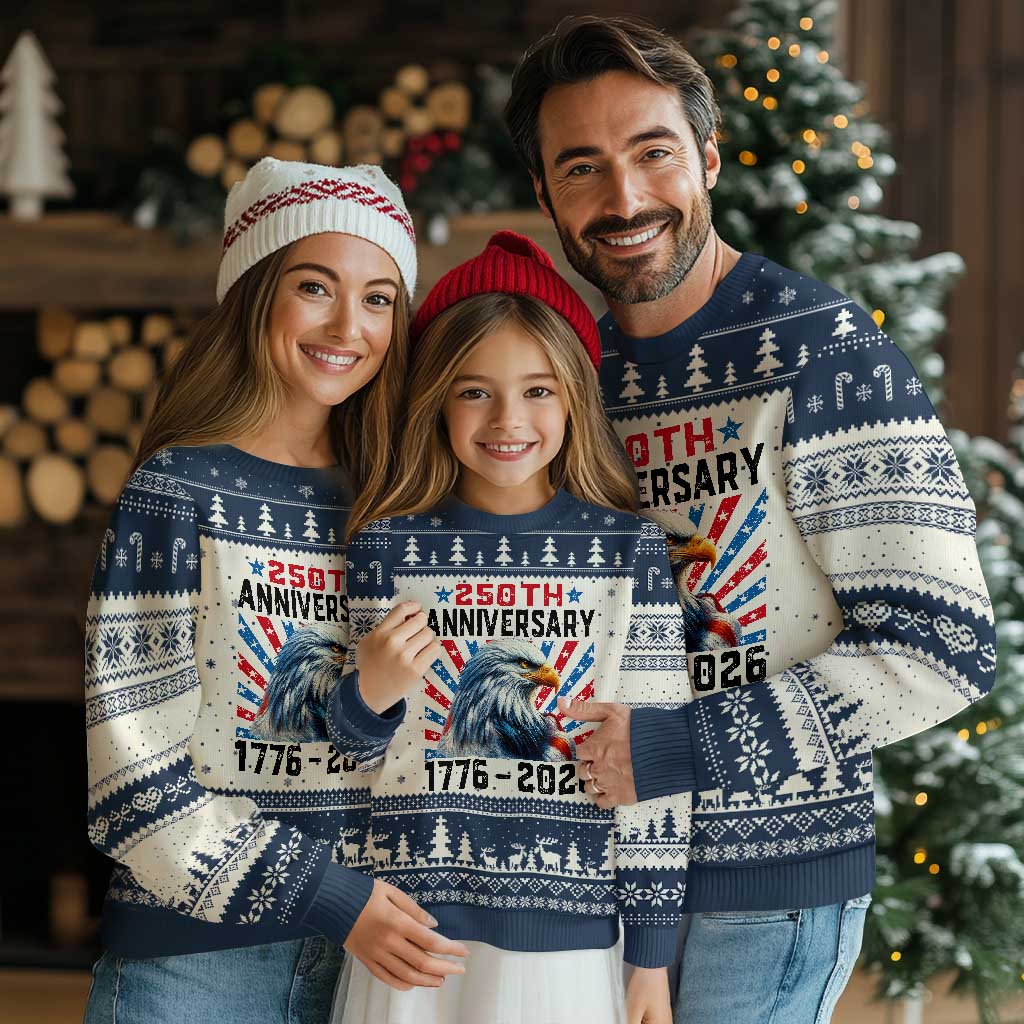 Eagle Flag America 250 Ugly Christmas Sweater 1776-2026 250th Birthday - Wonder Print Shop